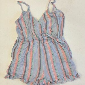 Mimi Chica - Girls' Striped Pastel Romper - Blue & Pink - Size M